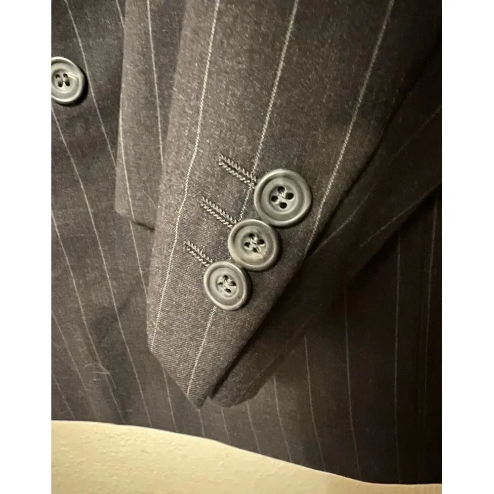 Vito Rufolo Italy Pinstripe Double Breasted Wool Blazer Dark Gray Men's Size 43